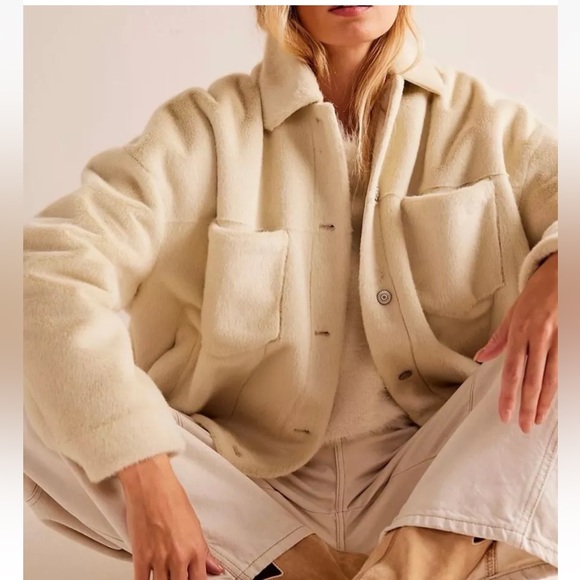 Free People We The Free Cozy Opal Swing Jacket Faux Fur Oversized Ivory - Picture 3 of 7